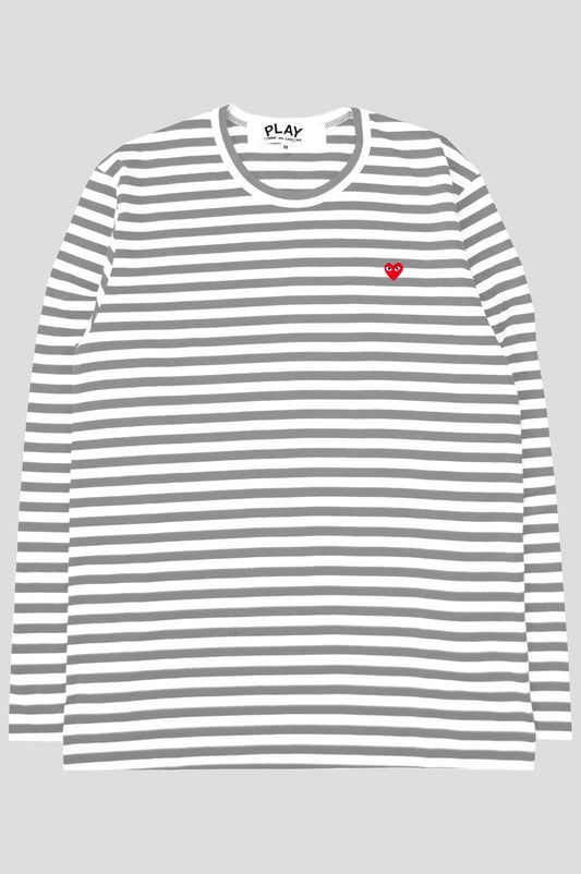 COMME DES GARCONS PLAY LS STRIPED TSHIRT GREY WHITE - BLENDS