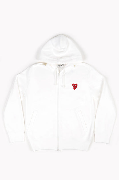 COMME DES GARCONS PLAY DOUBLE HEART ZIP HOODIE WHITE