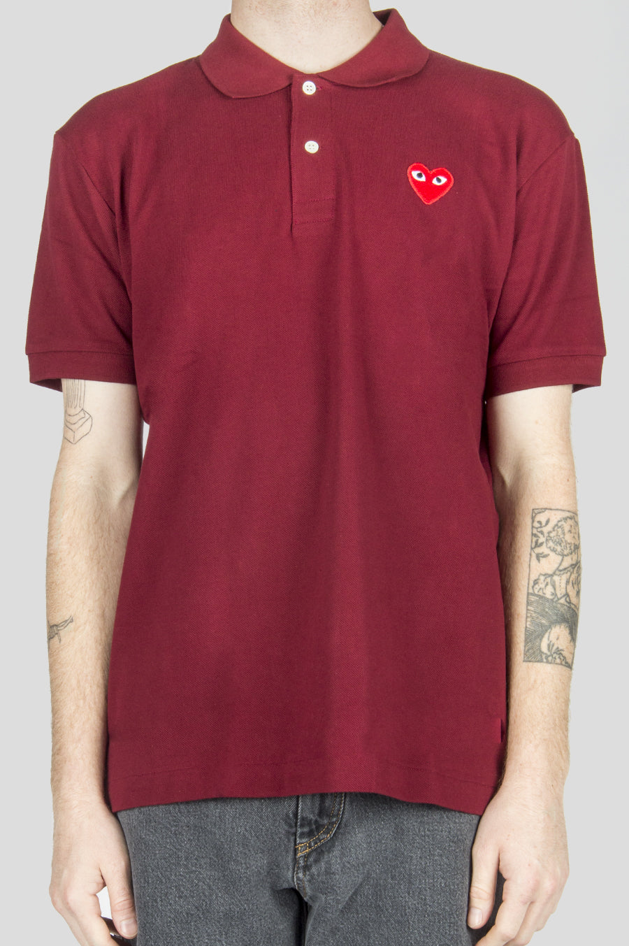 COMME DES GARCONS PLAY POLO TSHIRT BURGUNDY RED HEART - BLENDS
