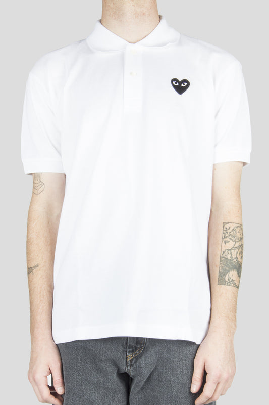 COMME DES GARCONS PLAY POLO TSHIRT WHITE BLACK HEART - BLENDS