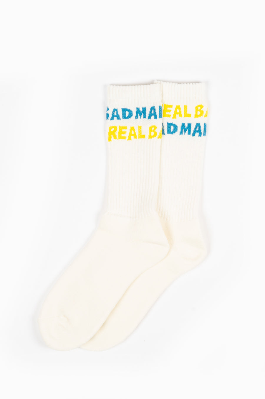 REAL BAD MAN SPELLOUT SOCKS YELLOW BLUE