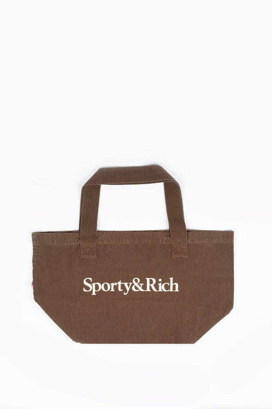 SPORTY AND RICH SERIF LOGO TOTE BAG CHOCOLATE