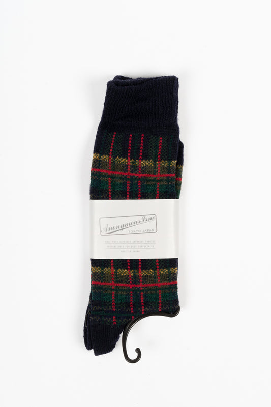 ANONYMOUS ISM WOOL CHECK CREW SOCK