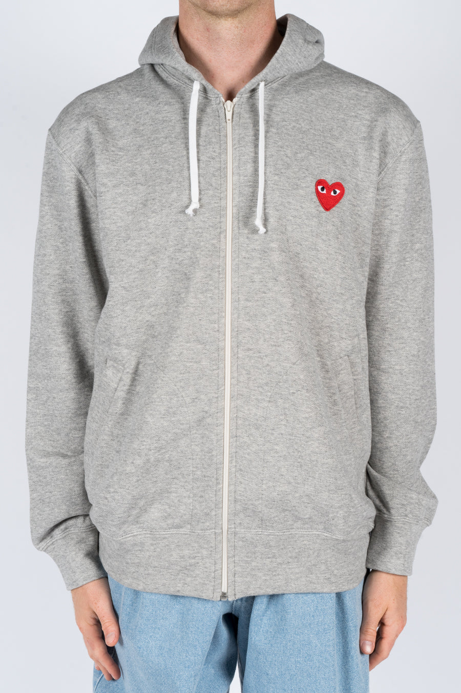 COMME DES GARCONS PLAY HOODIE JACKET LIGHT HEATHER GREY –