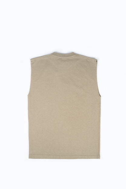 GR10K ALL SEASONS UTILITY SLEEVE LESS T-SHIRT WITH PATCH TAUPE