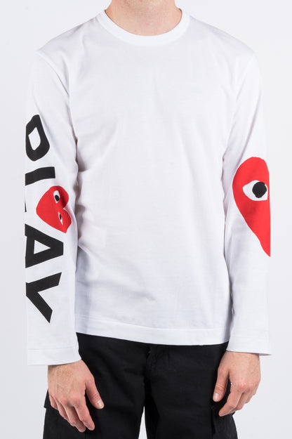 WHITE LS OVERSIZED COMME – PLAY PRINTED HEART BLENDS DES GARCONS SLEEVE