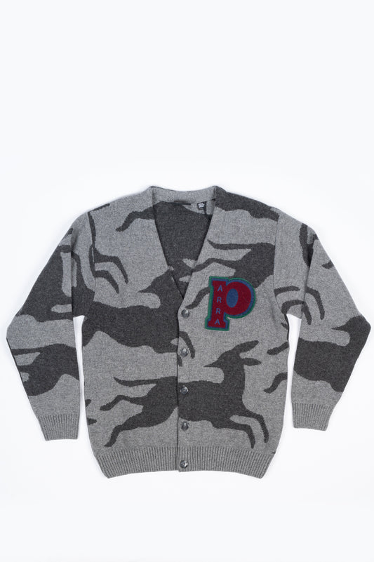 PARRA JUMPING FOXES KNITTED CARDIGAN GREY