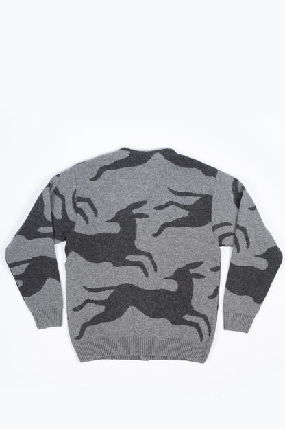PARRA JUMPING FOXES KNITTED CARDIGAN GREY