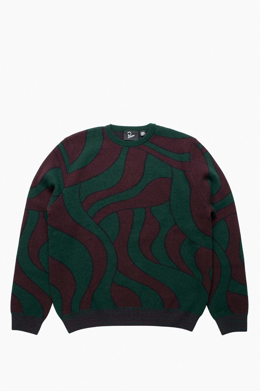 PARRA DISTORTED WAVES KNITTED PULLOVER PINE GREEN