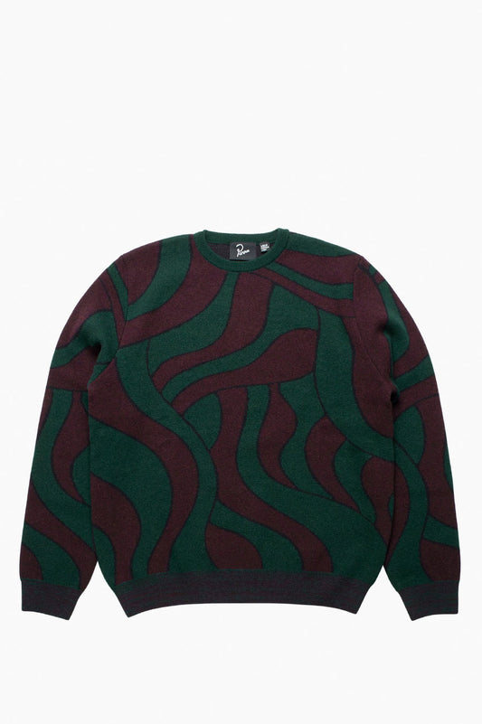 PARRA DISTORTED WAVES KNITTED PULLOVER PINE GREEN