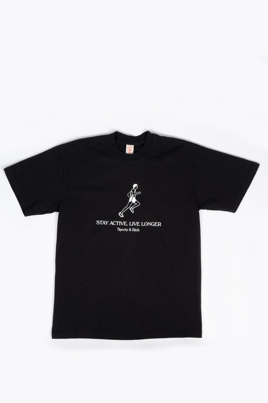 SPORTY AND RICH LIVE LONGER T-SHIRT BLACK WHITE