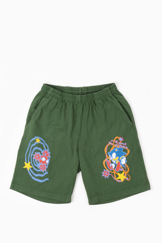 STRAY RATS X SONIC THE HEDGEHOG STAR SONIC JAMMER SHORTS GREEN