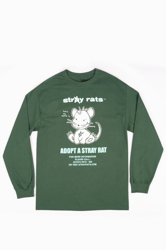 STRAY RATS ADOPT LONG SLEEVE TEE DARK GREEN