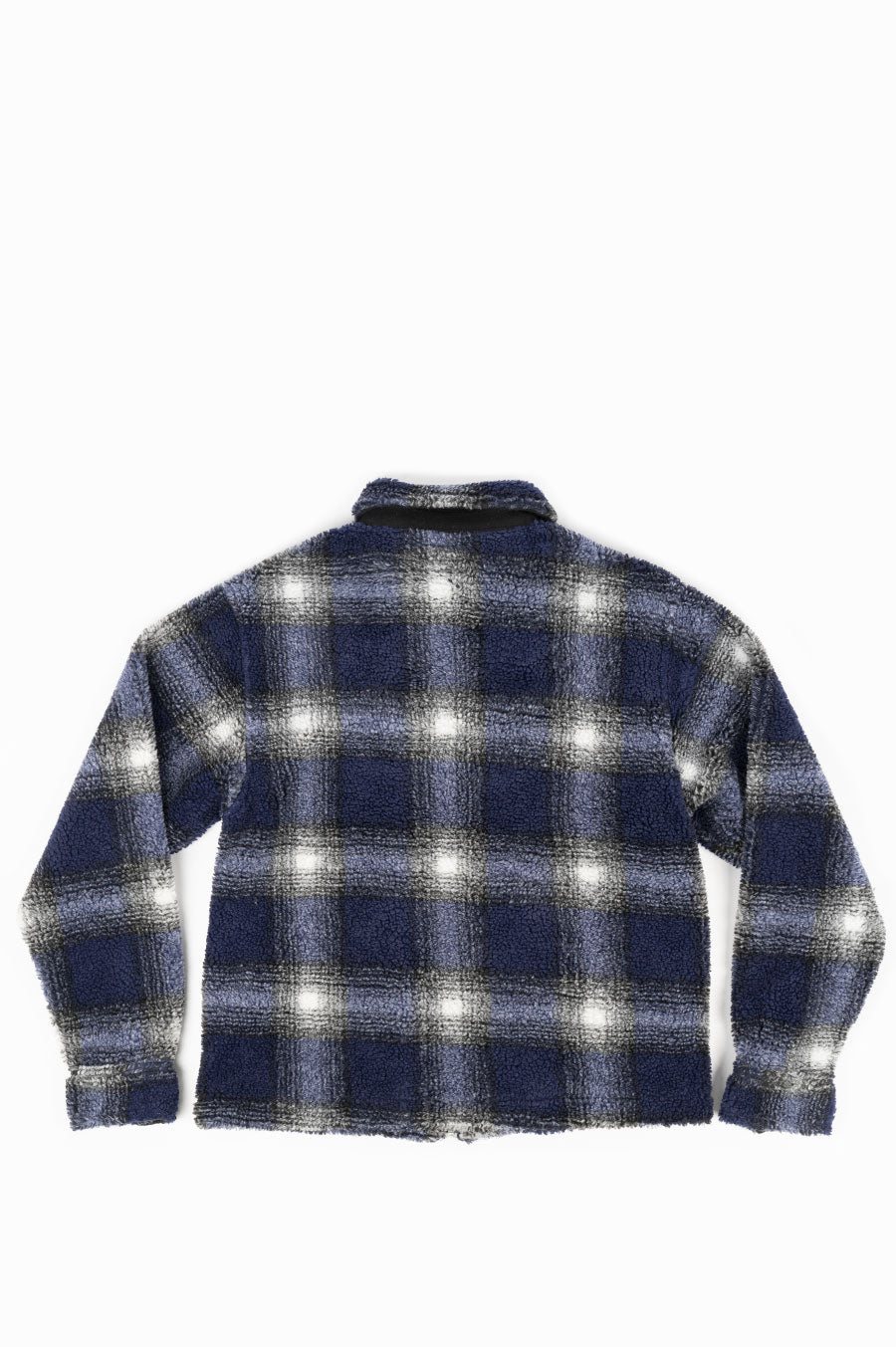 STUSSY SHADOW PLAID SHERPA ZIP SHIRT NAVY